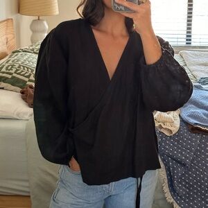 Deji Studios linen Wrap Top